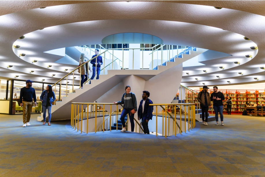 Students entering the library