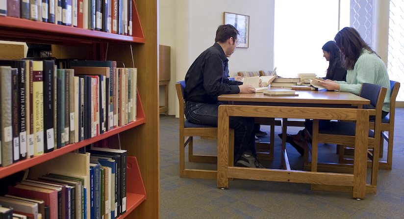 students in library